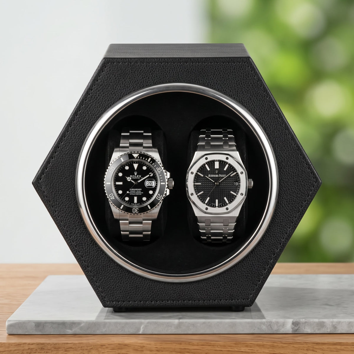 Uhrenbeweger für 2 Uhren mit USB-C | Der Hexagon Onyx